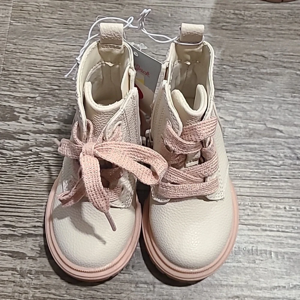Cat & Jack Zipper Lace-up Combat Boots - Amaya/Ivory